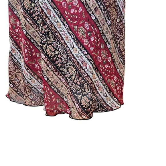 Y2K Womens 8 Dark Floral Midi Dress Dark‎ Red Tan Laceup Whimsigoth Boho Chiffon - Picture 5 of 11